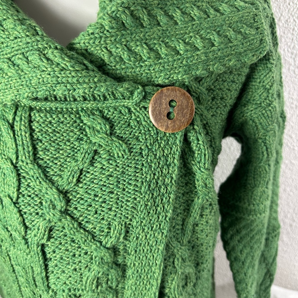 CARRAIG DONN 100% Merino Wool Fisherman 1-Button Cardigan Made In Ireland Size S - Picture 6 of 6